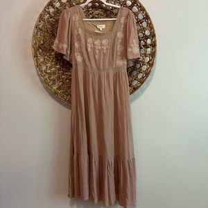 RARE bohme neutral pink midi embroidered dress